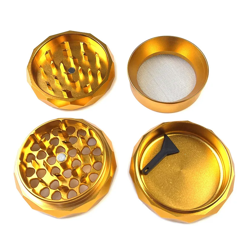 Diamond shape tobacco accessories BETTER QUALITY ALUMINUM alloy smoke grinder 63MM four-layer diamond edge mosaic metal grinder