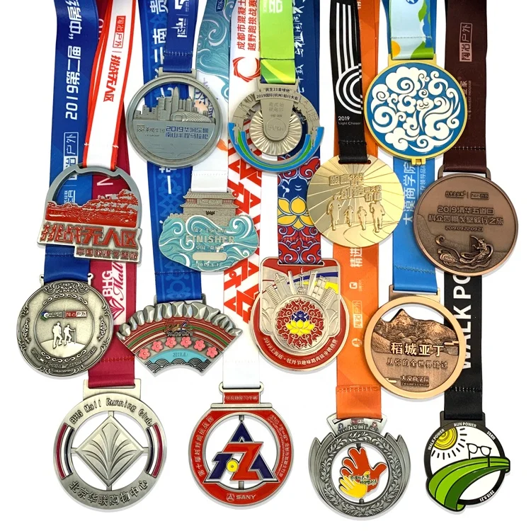 Custom design die-casting marathon running race metal medal with colorful electroplating or enamel