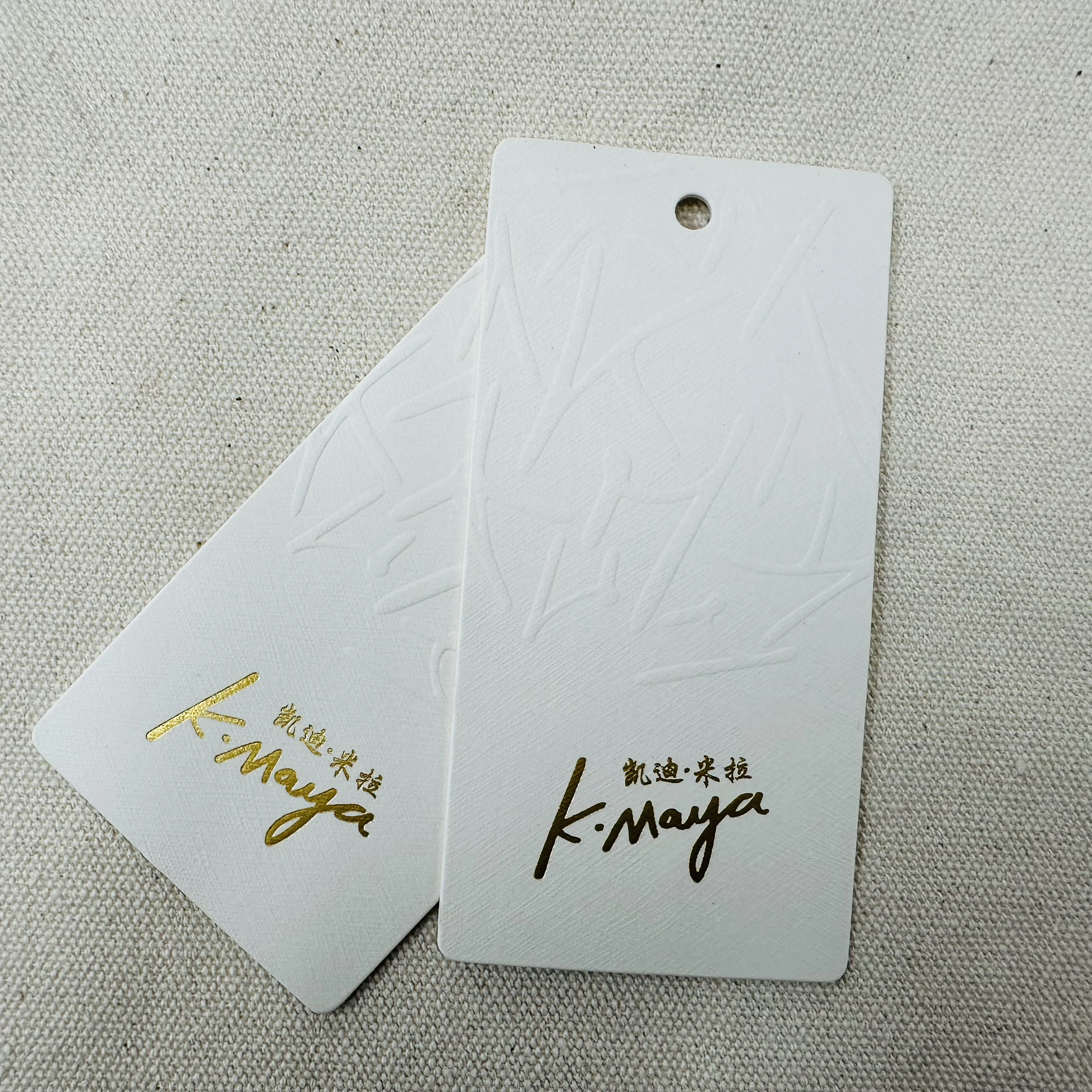 2024 Fashion Custom UV Embossed logo  Rose Foil Stamped Swing Tag Set Textured Paper Hang Tag for Clothing