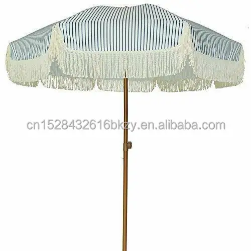 Parasol White Outdoor Beach Umbrellas Wholesale Beach Umbrella With Tassels Fringe
