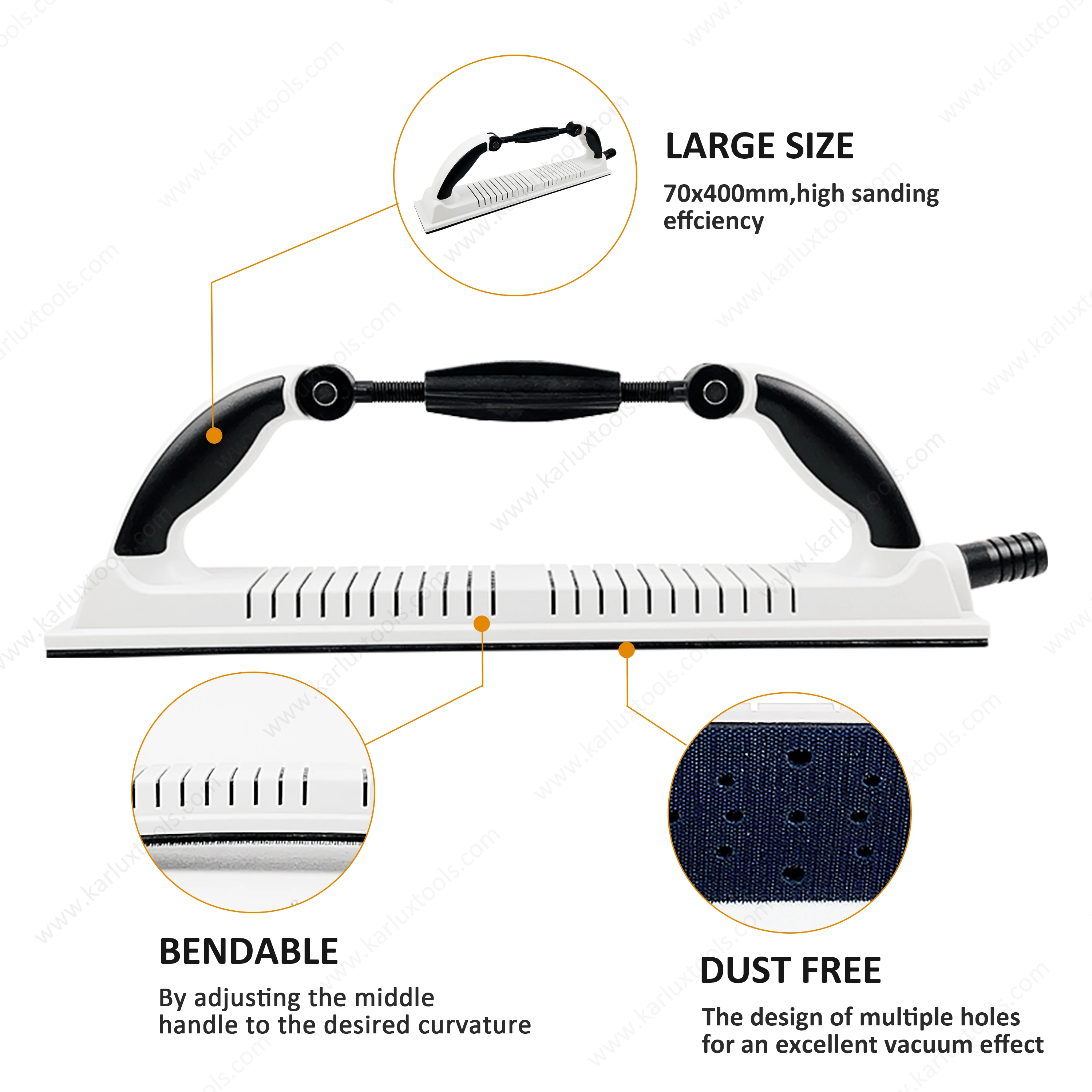 Factory Price 70*400mm Adjustable Hook & Loop Dust Free Extraction Plastic Flexile Grinding Block Hand Sanding Longboard