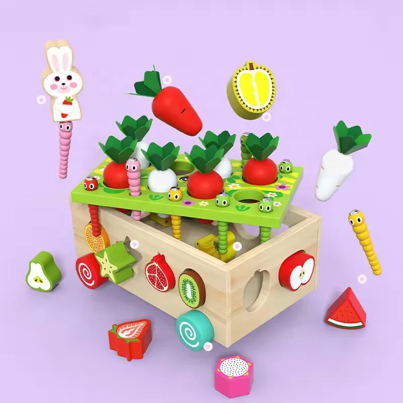 Best Selling Magnetic Fishing Wooden Radish Fruit Cart Toy Shape Matching Blocks Montessori Educational Toys For Children