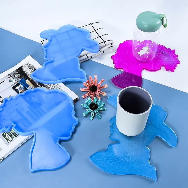0125 New Product DIY Crystal Epoxy Portrait Cowboy Girl Coaster Tray Resin Silicone Mold