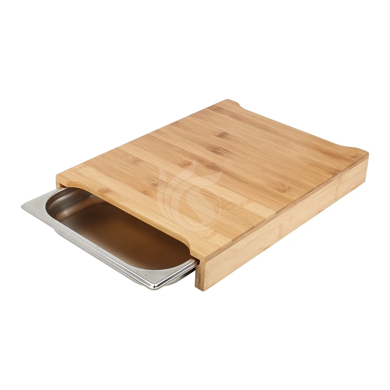 Bamboo cutting board with tray containers rectangle kitchen chopping board with stainless steel food storage drawer set
