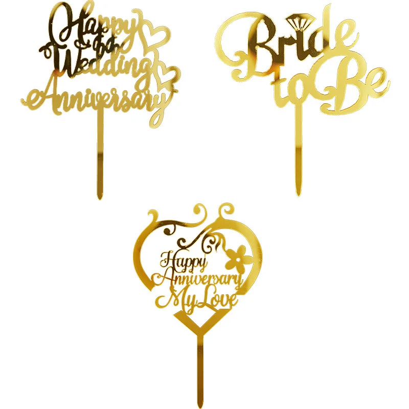 New Color Happy Anniversary Acrylic Cake Topper Stick Beautiful Cake Decoration Letter Topper