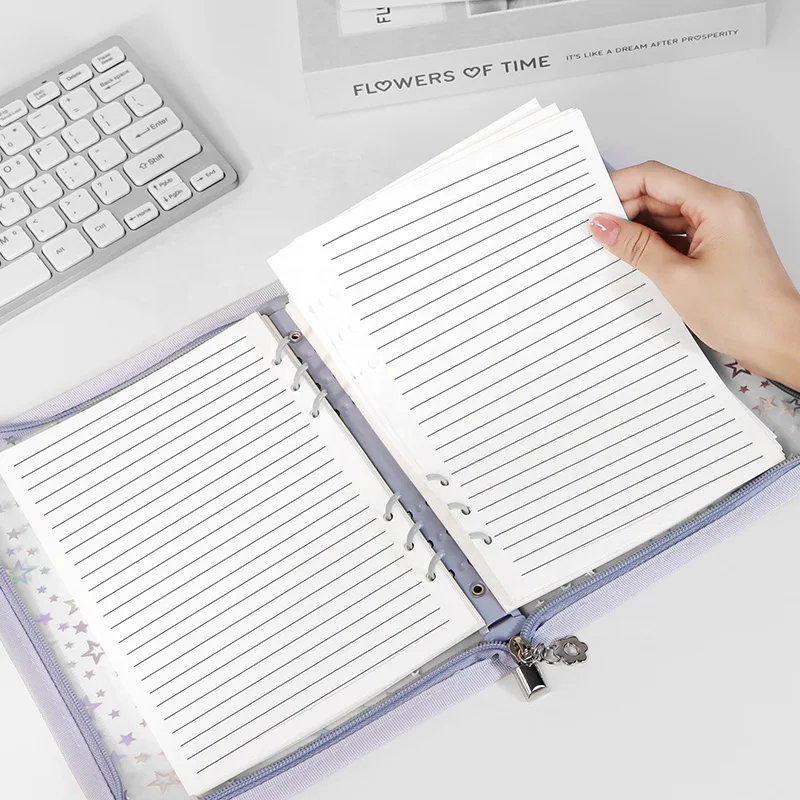 Glitter stars cover a5 6 ring binder planner pvc refillable notebook shell for journal albums diary school office supplies