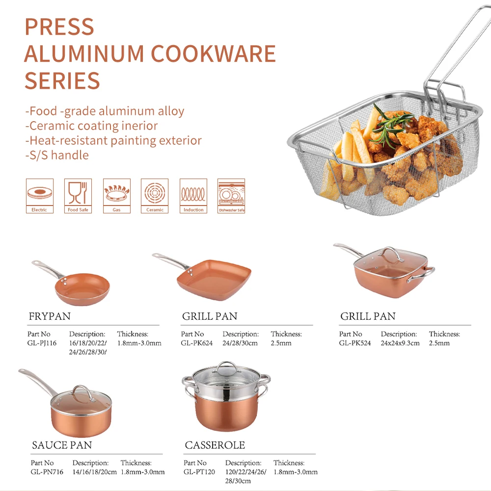 colli 11 Piece copper Cookware Set Aluminum Cookware Set Non-Stick Ceramic Coating with Stainless Steel Handle