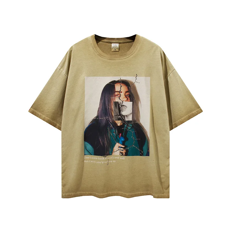 
2021 New Arrival oversized Fashion European unisex Tee Short Sleeve t shirt Custom Pyrograph tee 