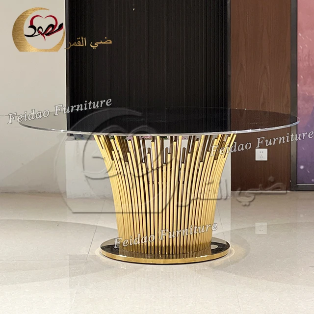 Party design stainless steel base glass top circle dining room table