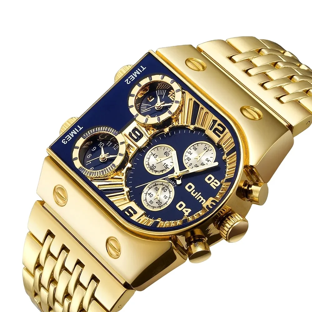 Oulm 9315 Fancy Mens Quartz Wrist Watch Luxury Gold Strap 3 Clock Waterproof Men Watches 1 Price