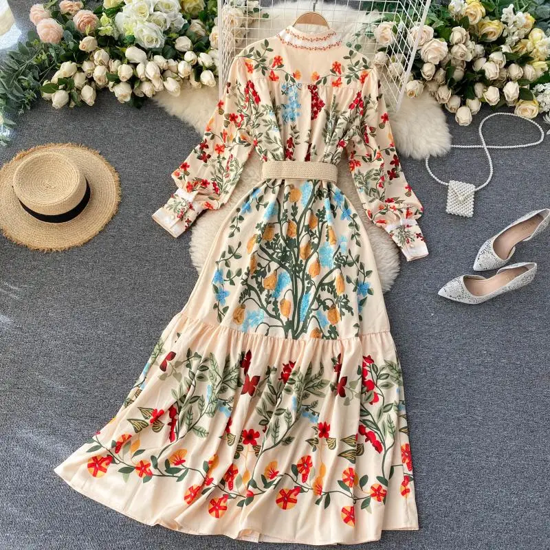 
Latest Women Bohemian Floral Print V- Neck Summer Beach Pretty Midi Dress Lady New Fashion 