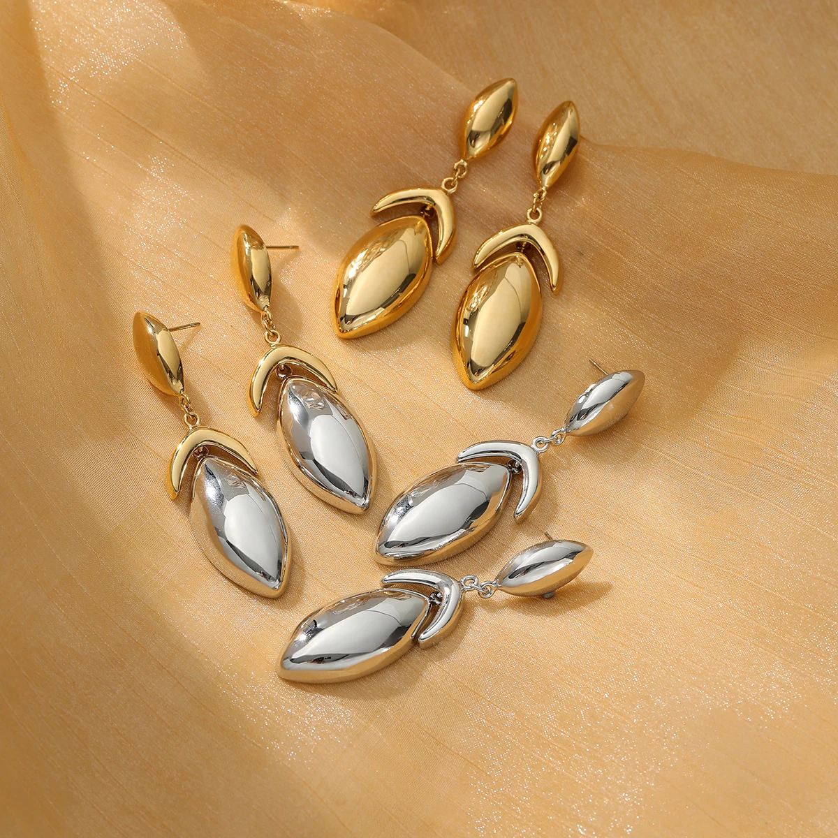 Glossy Ball Water Teardrop Dangle Stud Earrings Women Hypoallergenic Titanium Heart Shape Jewelry Stainless Steel Perfect Gift