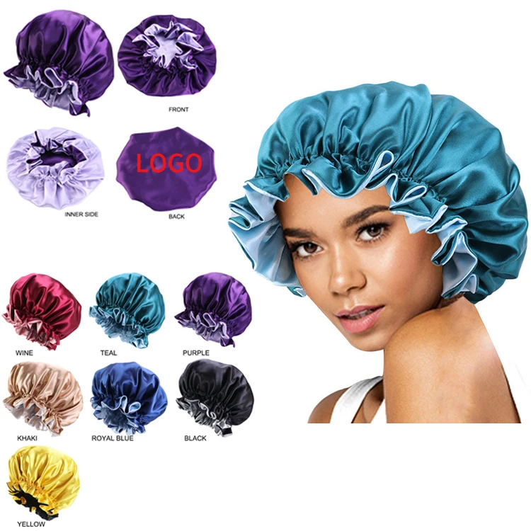 Оптовая продажа, casquette, индивидуальный логотип, шелковая шапочка для сна, красочная шапочка из натурального атласа, двухслойная дизайнерская шапочка для волос