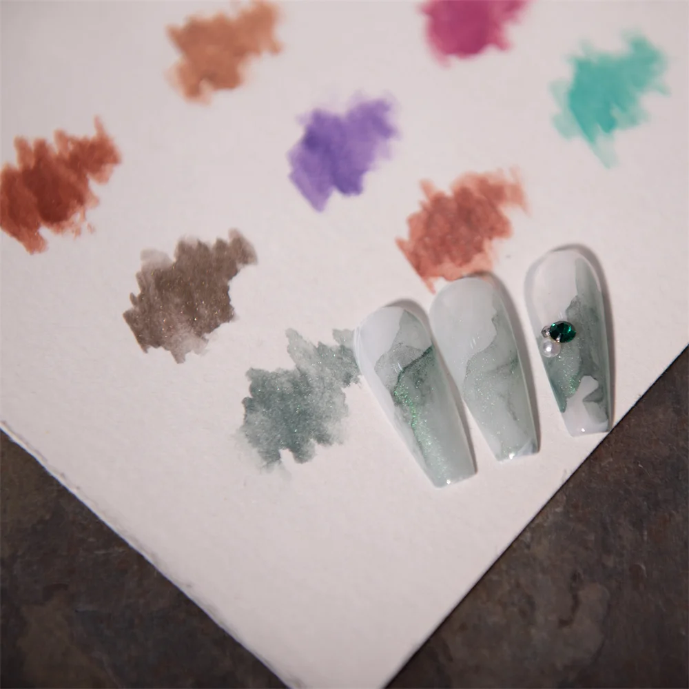 Nail Art Solid Pigment DIY Metal Pearlescent Nail Watercolor Blooming Painted Gel Solid Dyes