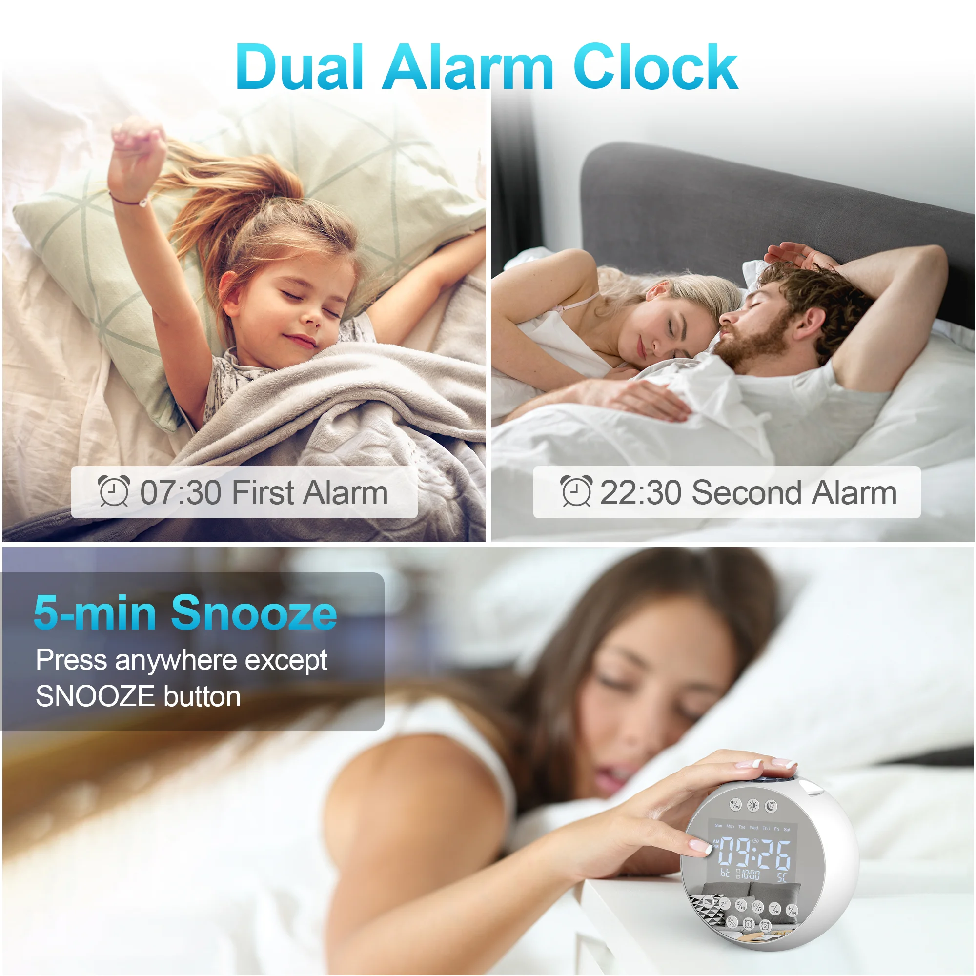 FANSBE Multifunction White Noise Smart Clock Speaker Type-C Charger BT Moon Night Time Smart Wireless Clock Speaker