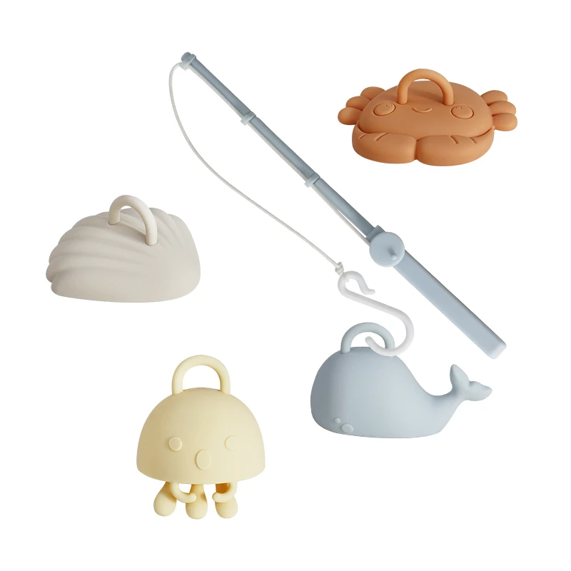 PAISEN Summer Beach Game Set For Children Fish Toy with Rod Silicone Fishing Toys Baby Fishing Toy Sets For Kids