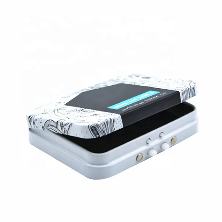 Custom rectangular child resistant metal box C B D medicine pill tobacco mint anti open button lock childproof CR tin case