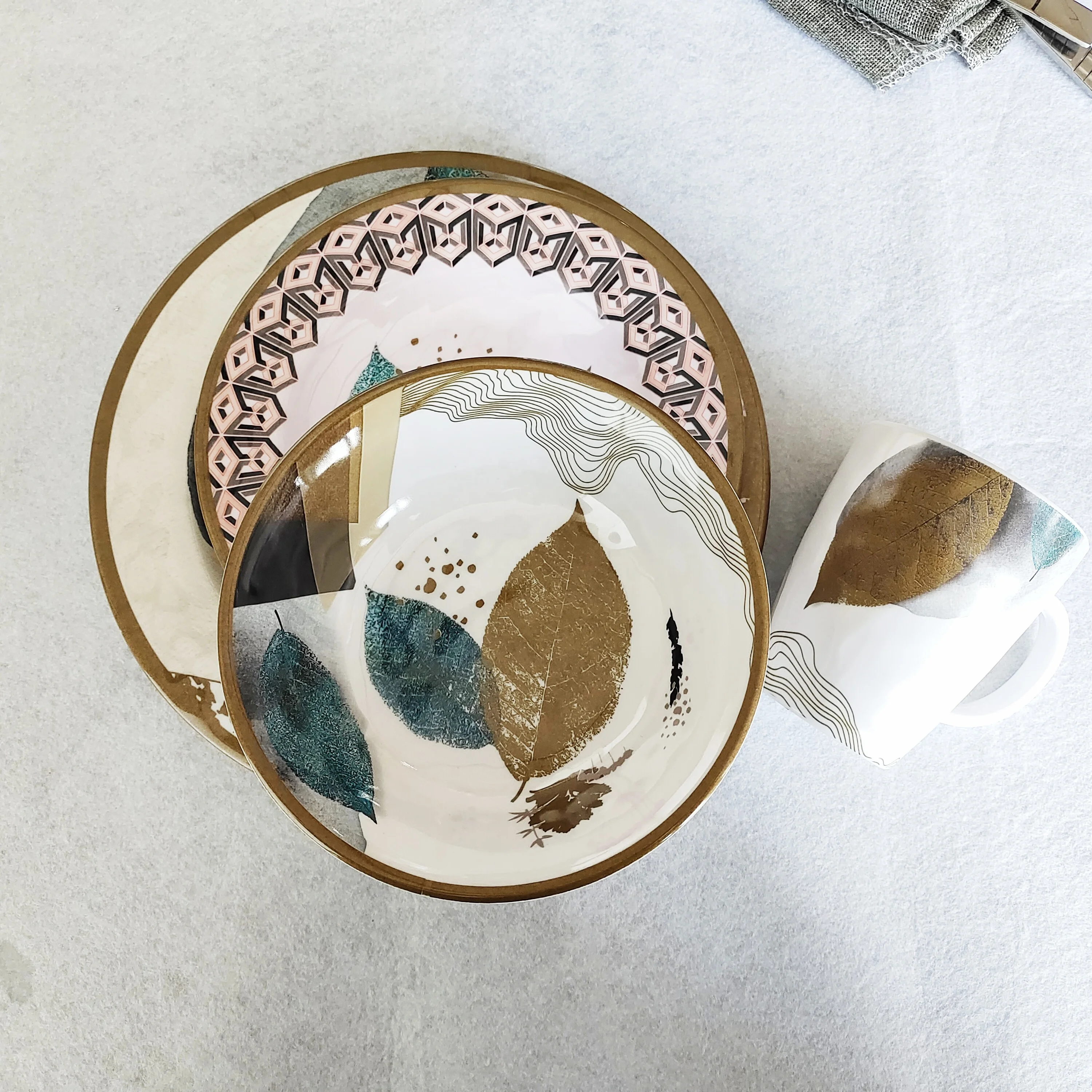 SEBEST-Factory Nordic Style Hot Sell Luxury Leaf Printing Dishes Melamine Plate Dinnerware