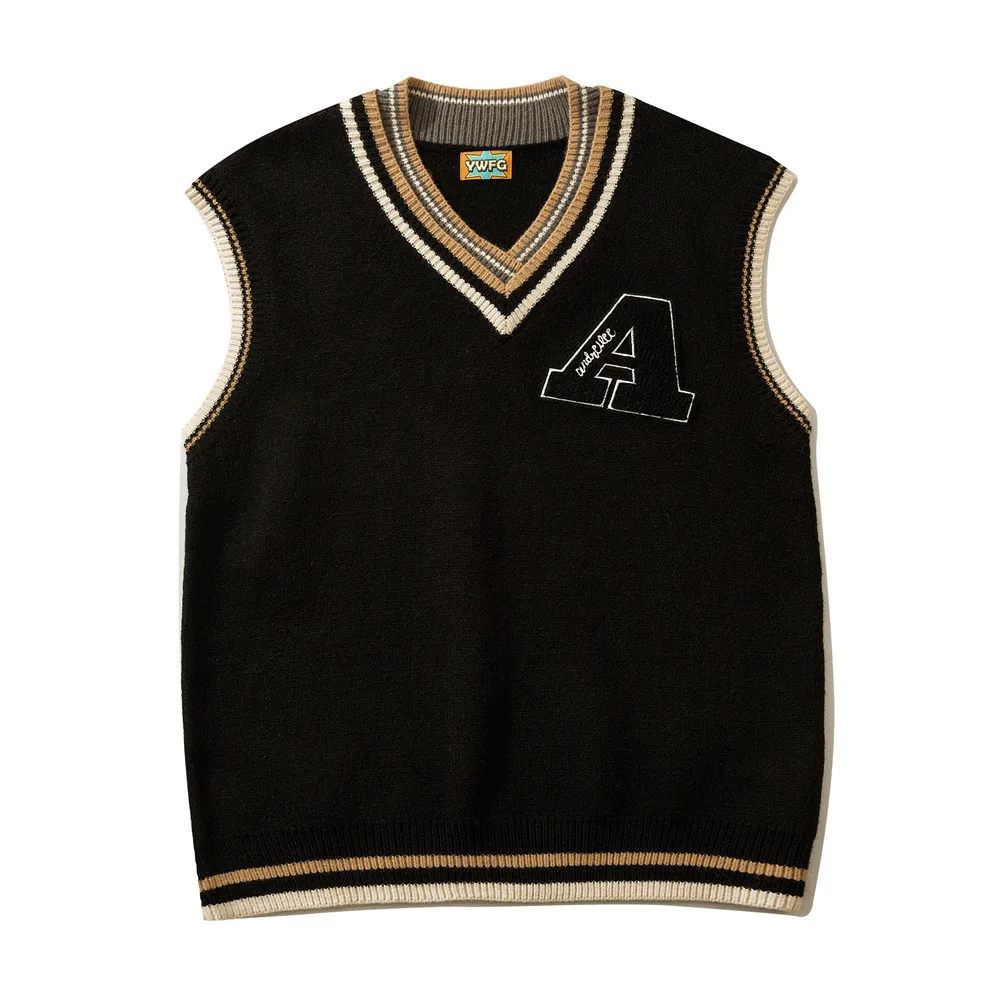 Men Sweater Vest Men Custom Check Jacquard Knitwear Pullover Cotton Knitted Winter Teens Sweater Vest