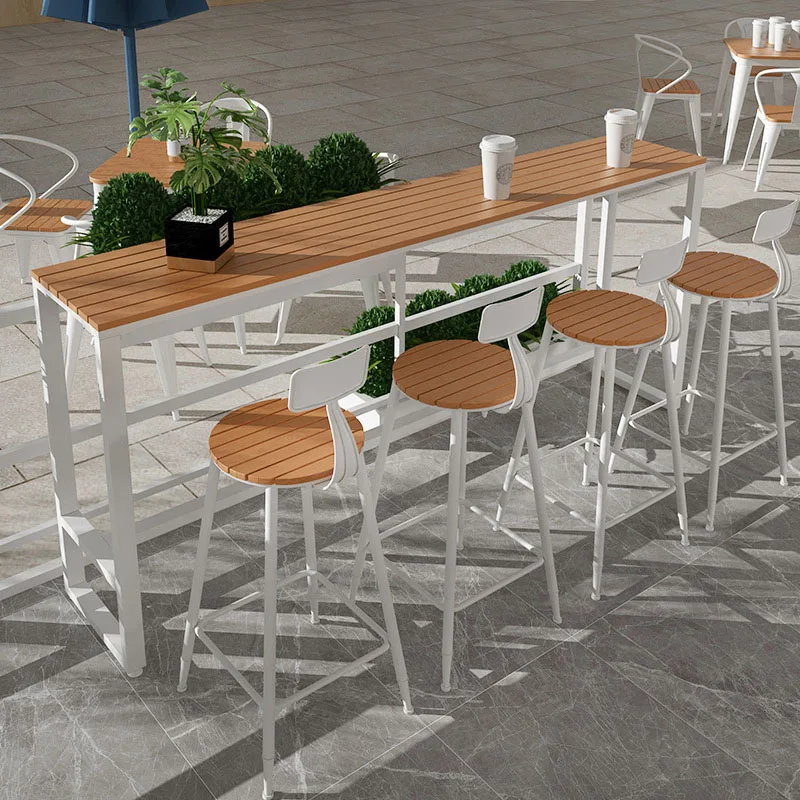 Cafe wrought iron milk tea shop outdoor high table chair combination home balcony casual rectangular table against the wall