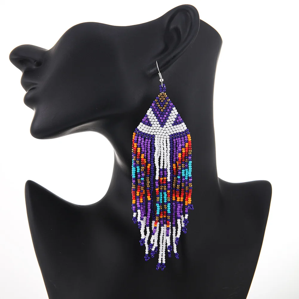 Fashion Boho Handmade String Earring Wire Miyuki Delica seed Beads Tassel Jewelry Bohemian Fringe Ladies Earring Miyuki EarringS