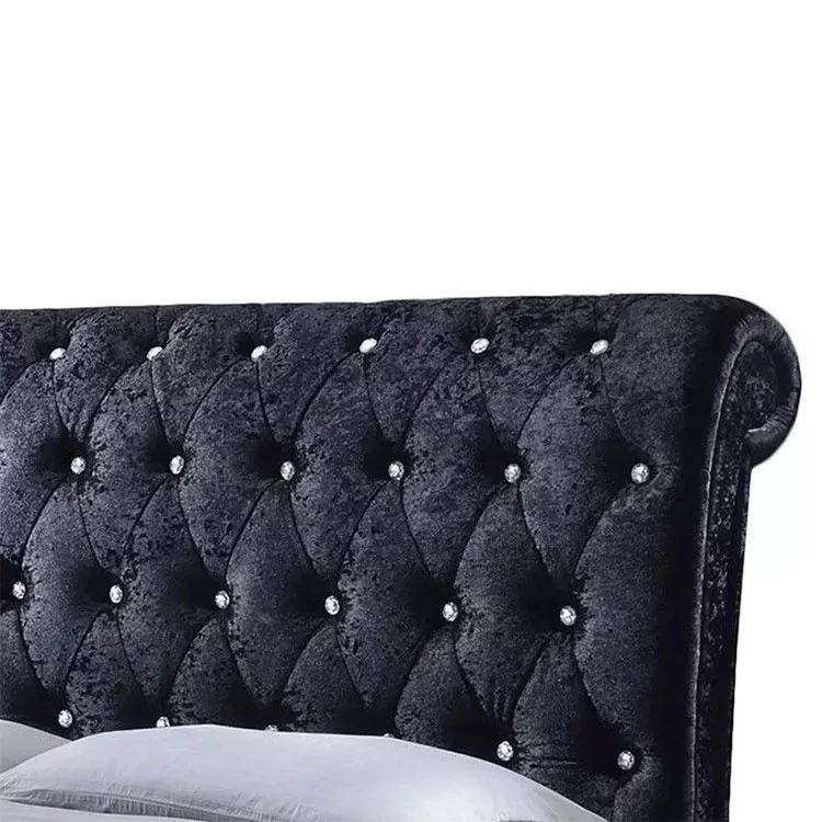 Bed Sleigh Wooden with Diamante Choice of Colours Available Cheap Fabric Beautiful Style Crushed Velvet Home Furniture Soft Bed
