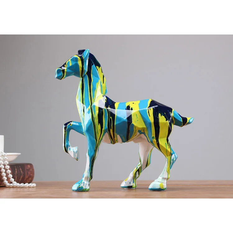 Custom Design Resin Crafts Drawing Surface Geometric Horse Sculpture Life size Statue
