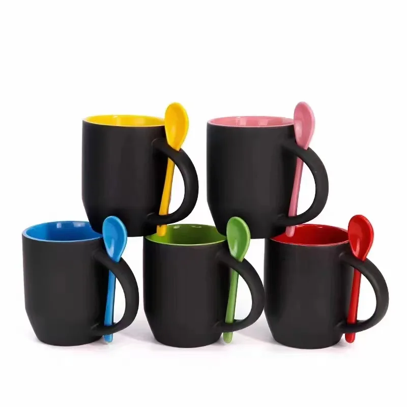 14 oz Ceramic Mug Black Exterior and Colored Interior Stoneware Taza  Gift Cup Coffee Mug Ceramic Mugs for Office Home Daily Use