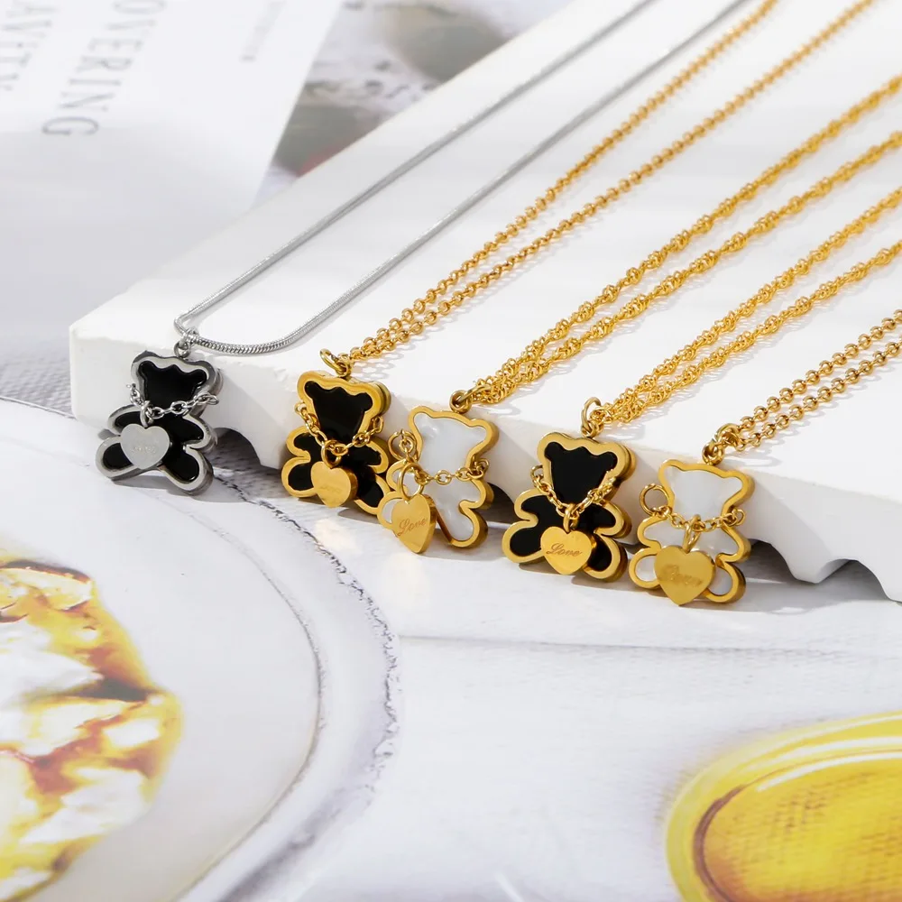 Hongtong Bear Heart Cute Delicate Stainless Steel Wholesale Fashion Women  Jewelry Pendant Necklaces