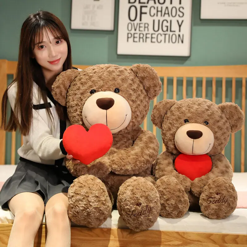 2024 Valentines Day Gift Stuffed Animal Brown Teddy Bear Heart Squish Plush Toy Mega Size Bear Toy For Valentines Gift