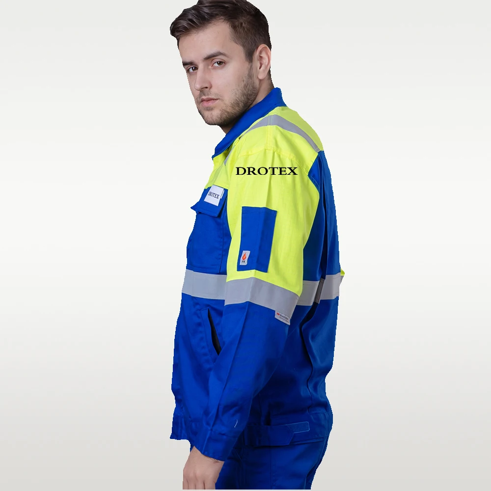 Огнестойкая флуоресцентная рабочая одежда Hivis с логотипом устойчивая к маслу и газу арамидная огнестойкая защитная Рабочая куртка