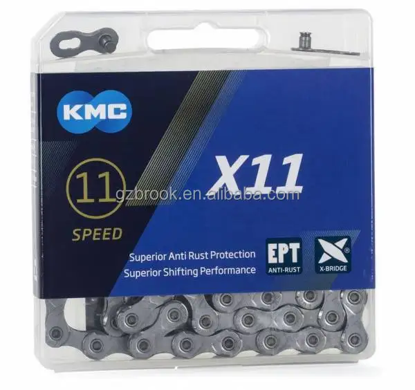  Велосипедная цепь KMC X11 EPT 11S 11/128 дюйма 118 звеньев серебряная для горного