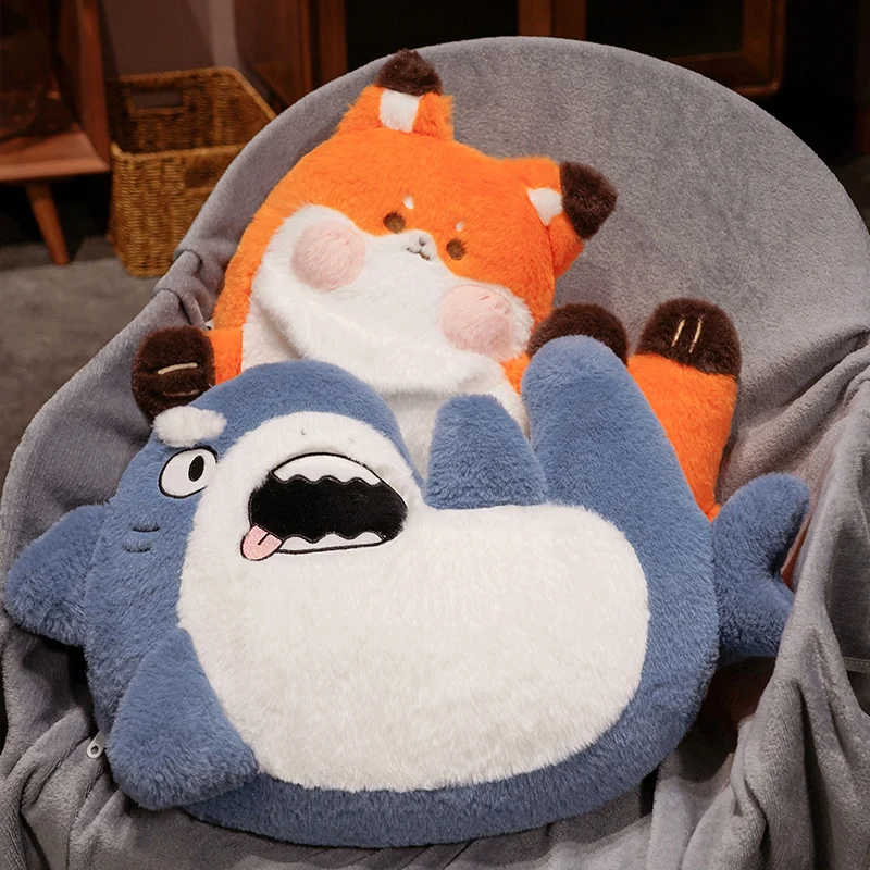 Animal Cushion Cute Soft Cartoon Fox Shark Cat Pillow Blanket for Car