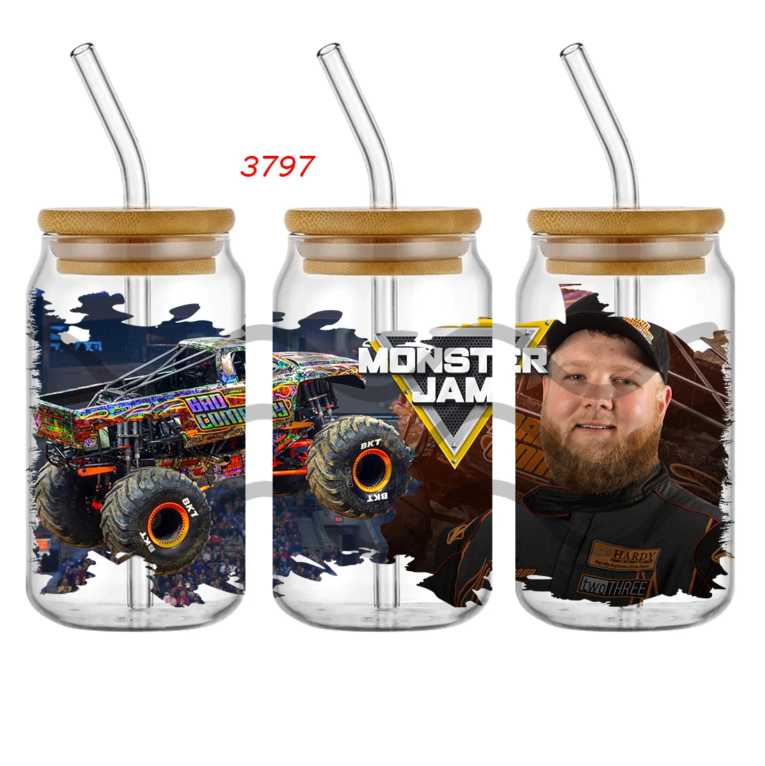 Monster Jam  UV DTF Cup Wrap Transfers Ready To Transfer UV DTF Cup Wraps For 16oz 20oz Libbey Glass Cups Tumblers