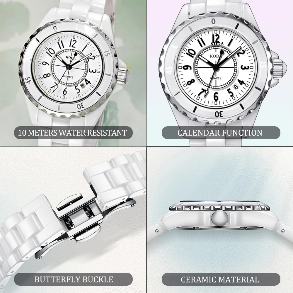 Luxury Chronograph Watch Waterproof Quartz Fashion Classic Wrist Watches Womens White Ceramic Watches
