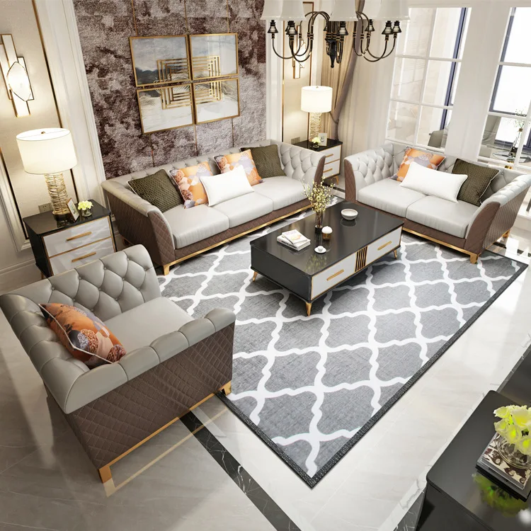 New designs Luxury leather 3 2 1 seat combination sofa set living room L shaped couch sofas furniture