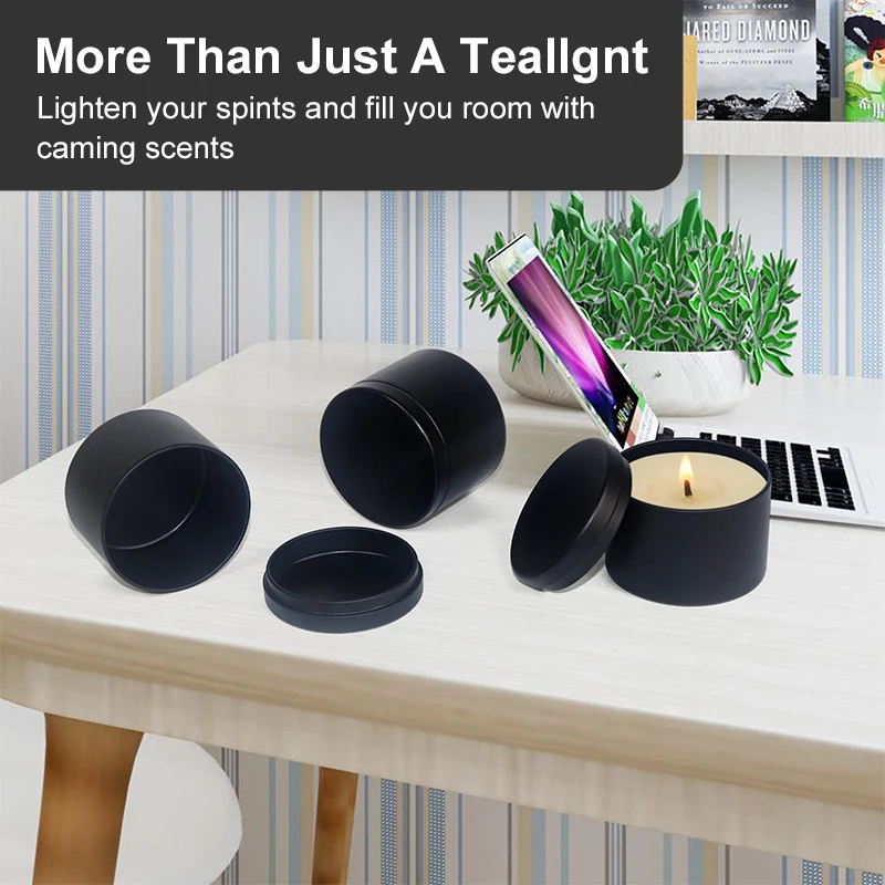 4oz 8oz 16oz tin cans for candles with lid Factory custom logo tin box matte black containers Metal Candle tins