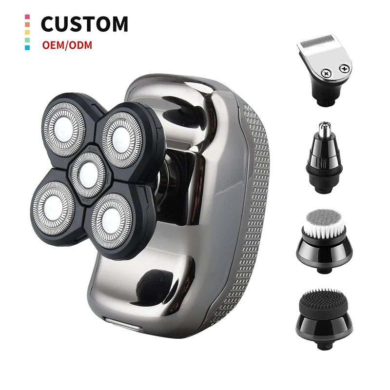 Beard Trimmer Man Wireless Intelligent Anti Pinch Whiskers Floating 5 Blade Razor Head Shaver For Bald Men