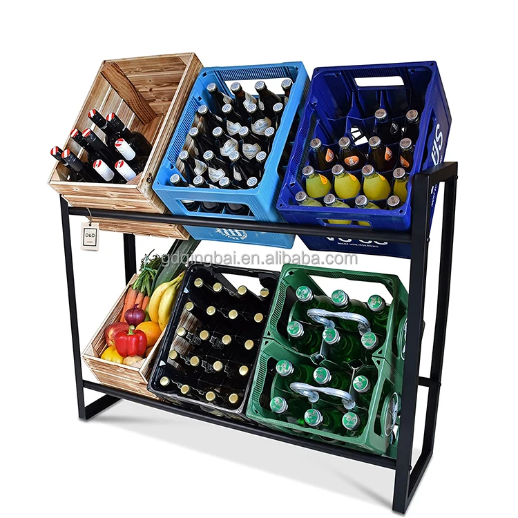 Custom Metal Beverage Crate Display Rack Beverage Crates Bottle Shelf Brand Beverage Crate Rack Display Stand