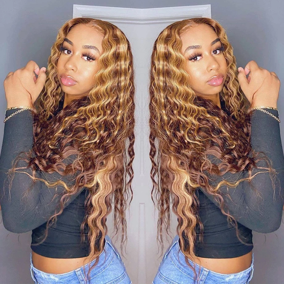 30 Inch Curly Human Hair Wig Brazilian Colored Ombre Honey Blonde Loose Deep Water Wave Wigs For Women Highlight Wig Human Hair