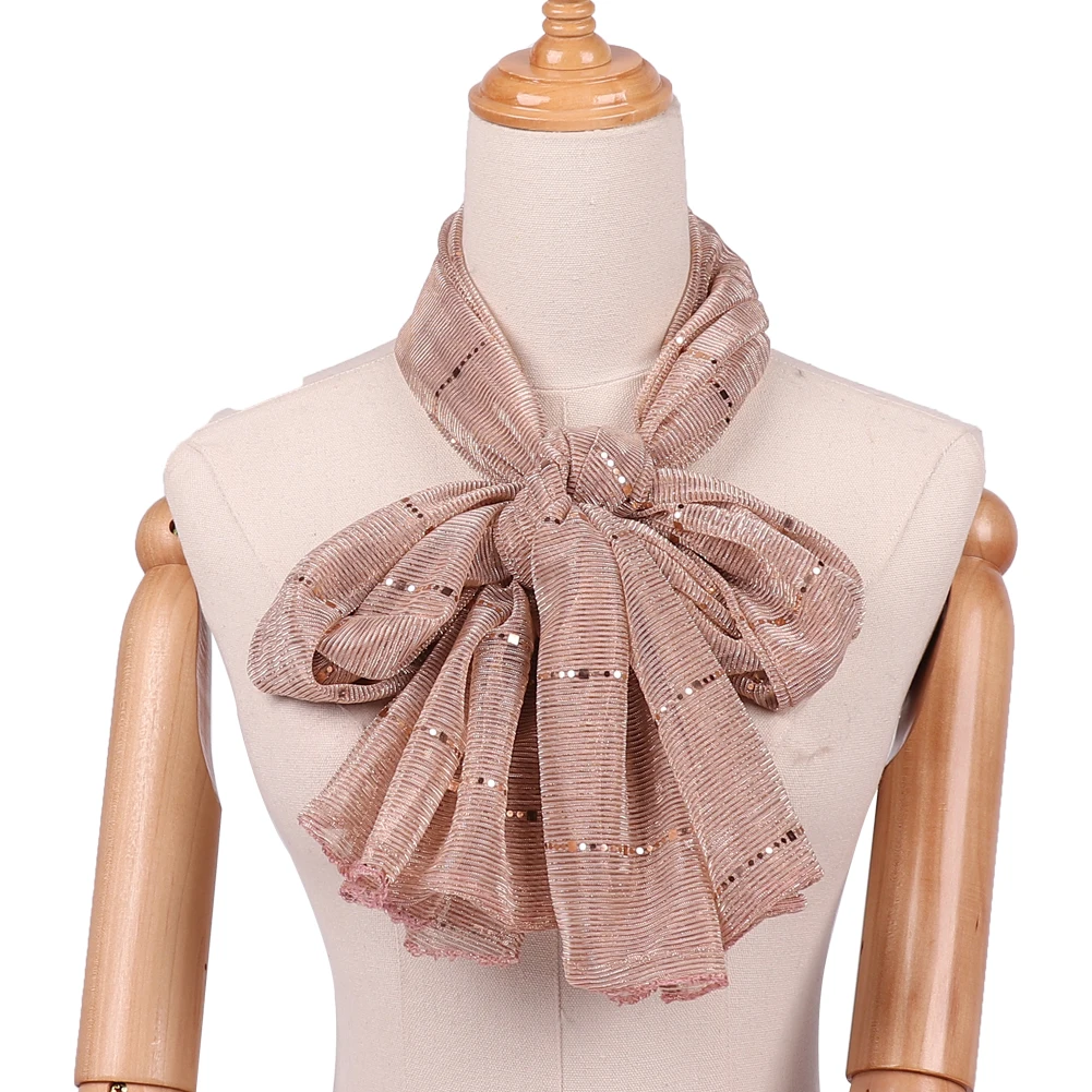 Wholesale Bright Silk Cloth Sequined Long Scarf Good Quality Plain Color Shiny Scarf Islamic Muslim Hijab