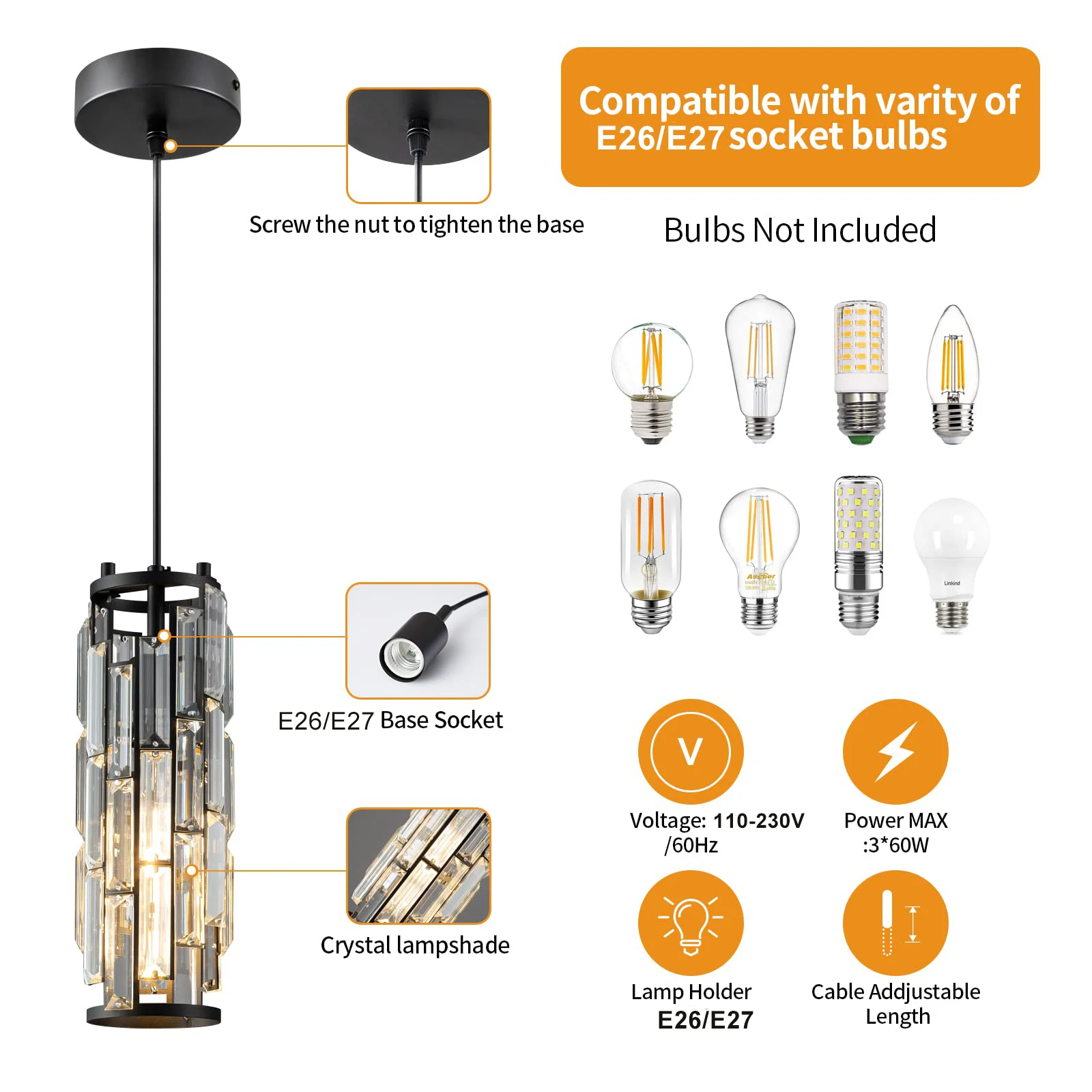 Mini Crystal Chandeliers Modern Adjustable Pendant Light Fixture for Kitchen Island Dinning Room Bedroom Pendant Light