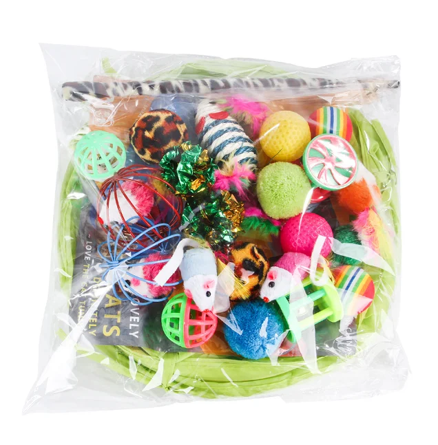 Interactive Cat Toy Set Kitten Toys Pack Tunnel Cat Feather Teaser Wand Toy Fluffy Mouse Crinkle Balls Many Free Combination