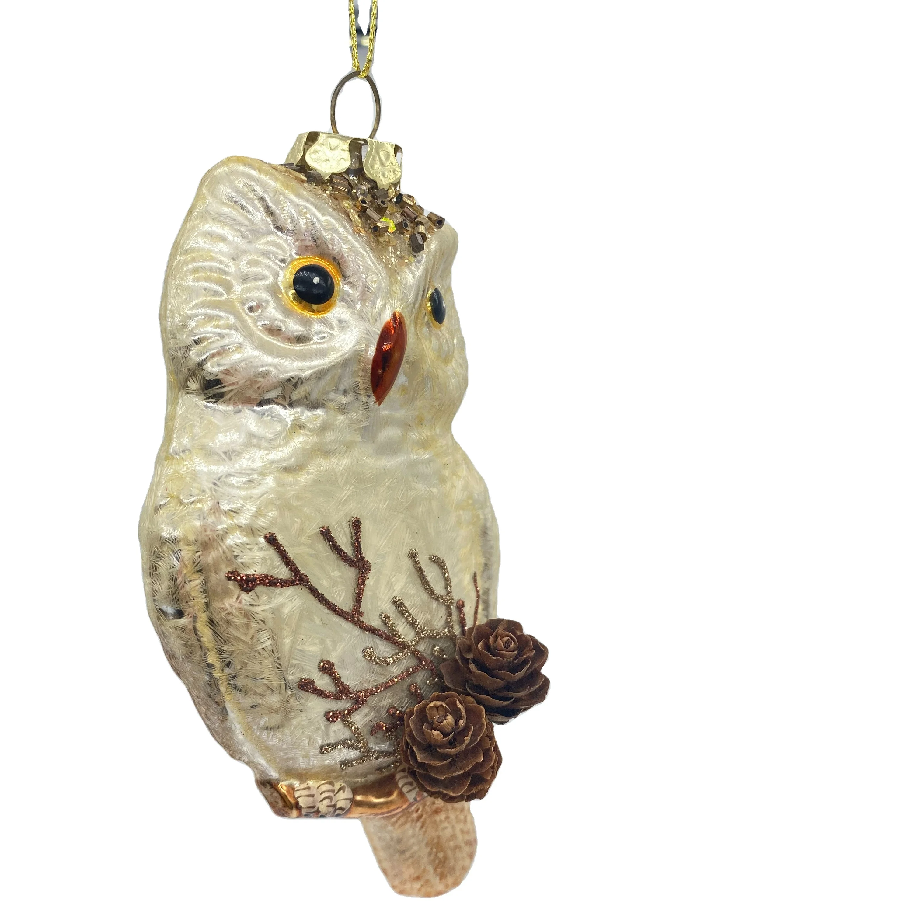Wholesale Glass Pinecone Bird Ornaments Custom Handmade Party Animal Owl Glass Ornaments Eagle Ornaments With Pine Cones