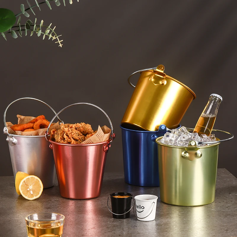 French fries bucket in Western Restaurant wall stainless steel drinking luxury mini wine ice bucket tubs for beer