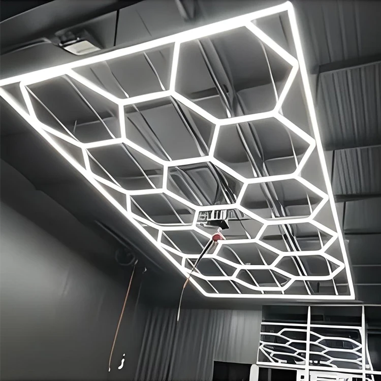 Wholesale Special Hexagonal LED Ceiling Light for Car Garages White Frame Honeycomb Work Lighting for Mechanics Shops