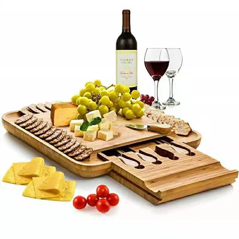 Hot seller wholesale bamboo  Cheese Board Set Charcuterie Board Set and Cheese Serving Platter.