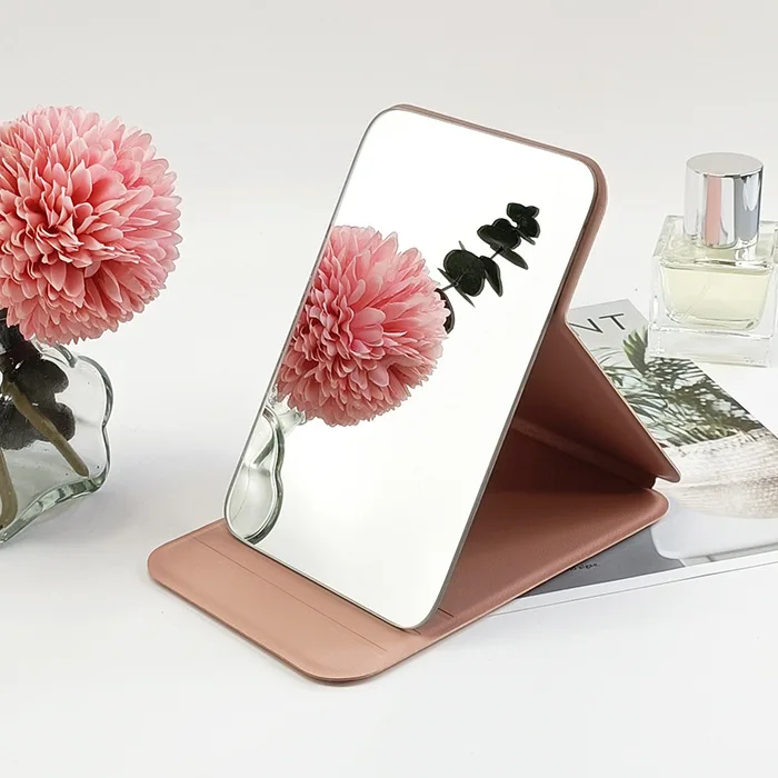 Luma New arrival PU Leather Stand Up Desktop Folding Makeup Mirror Table Mirror Travel gift Cosmetic Mirror