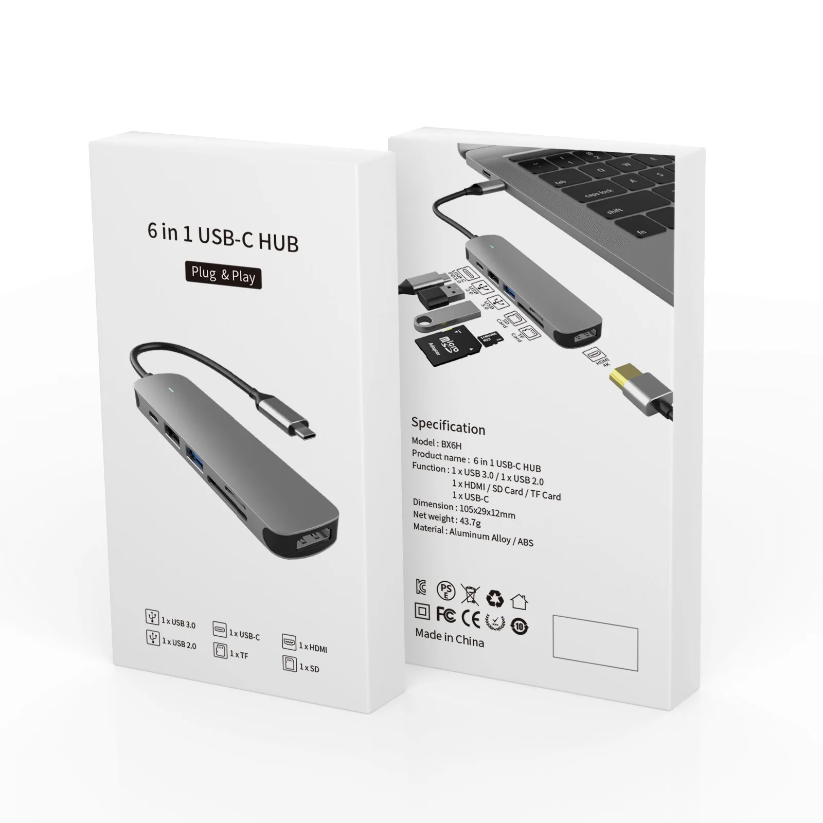 Type c hub 6 port Hot sale USB3.0 USB2.0  SD TF PD  HD-MI  Usb c hub Usb  Source Factory usb c hub with hd-mi