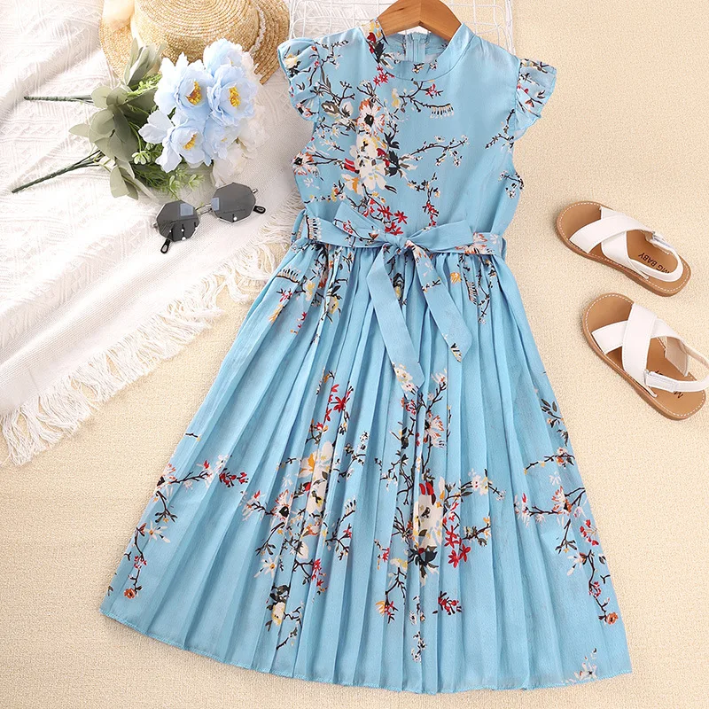 5-9 Years Summer Kids Sleeveless Black Dresses China Wholesale Clothing Printed Flowers Kids Dresses For Girls